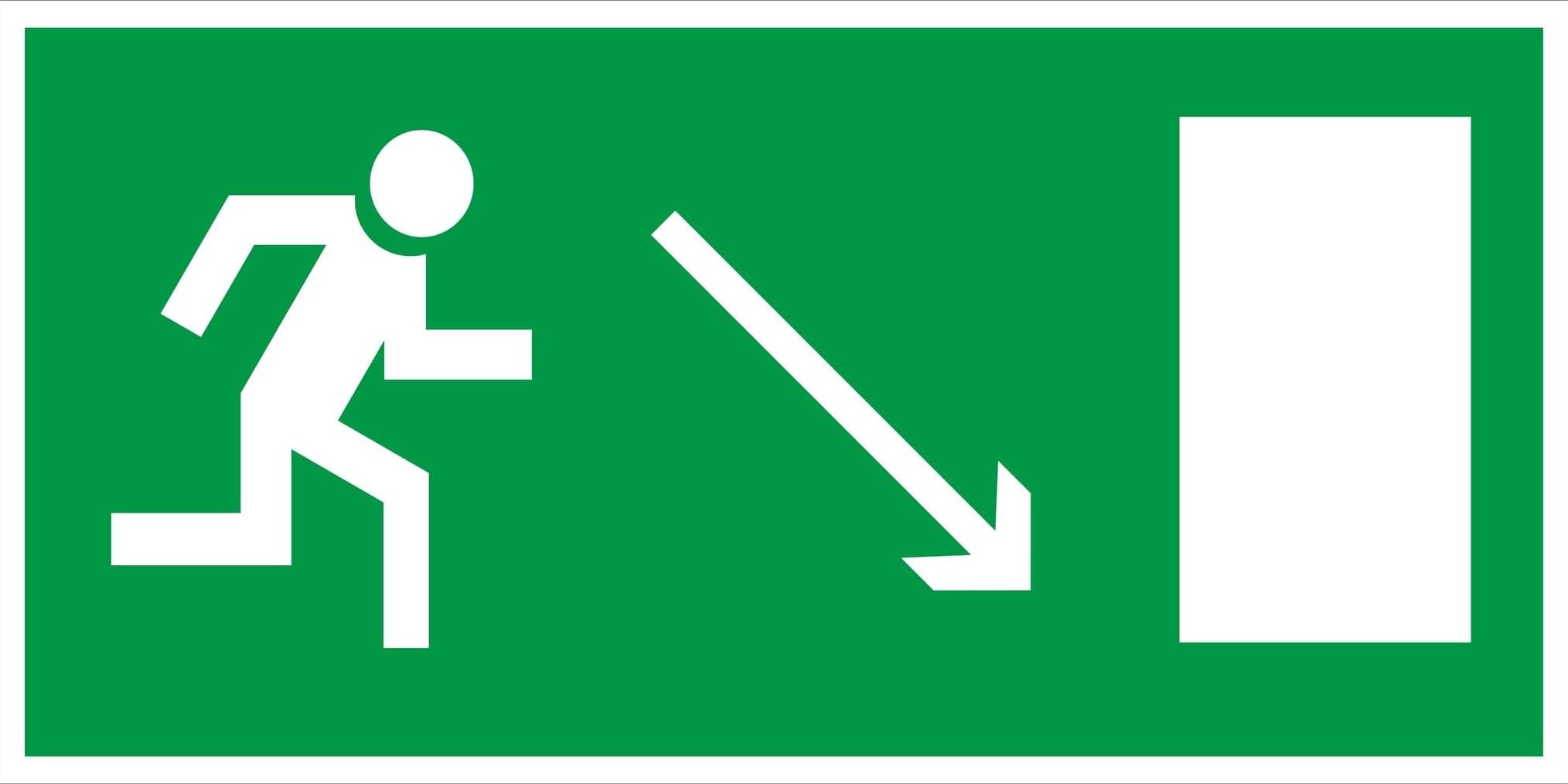 знак эвакуационный направление к эвакуационному выходу направо вниз